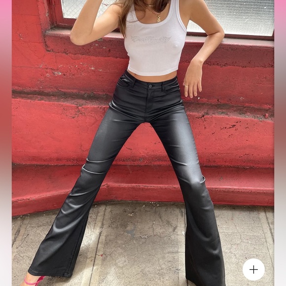 Edikted LUNA FAUX LEATHER FLARE JEANS - Picture 5 of 11